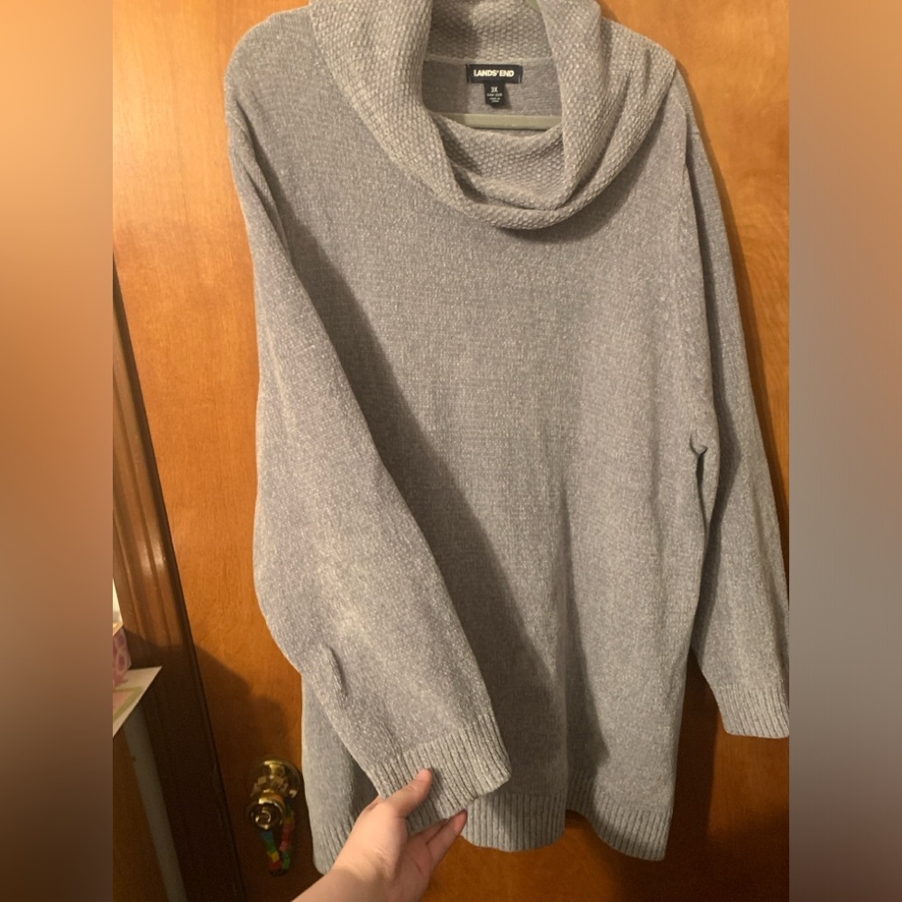 TWO Lands End Chenille sweaters in Plum and Gray - Picture 3 of 4